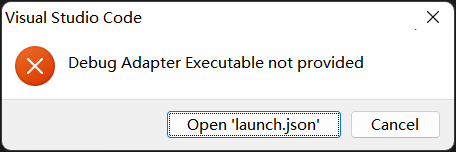 visual studio code debug adapter executable not found